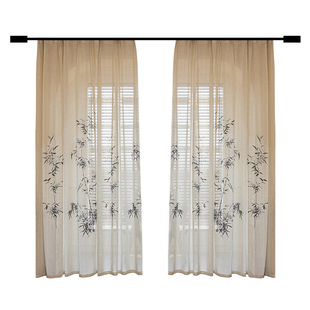 新中式窗帘亚麻纱帘透光不透人卧室书房茶室中古风客厅2025新款纱