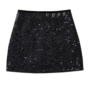 黑色毛呢亮片半身裙女2025秋冬季新款高腰显瘦小香风a字包臀短裙