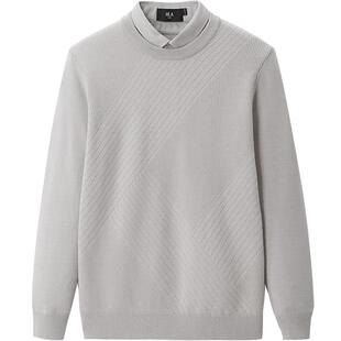 HLA/海澜之家中老年男士针织衫秋冬季爸爸羊毛衫衬衫领假两件毛衣