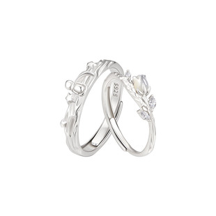 中国黄金央创小王子与玫瑰情侣对戒纯银戒指女生日礼物送男友S925