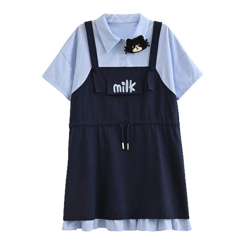 森女部落原创猫咪假两件连衣裙设计感学院裙子2026年夏季新款