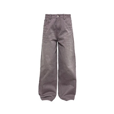 JCAESAR DENIMS灰紫水洗阔腿牛仔裤 高盎司牛仔自然猫须 直筒微阔