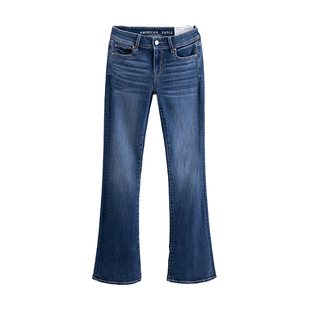 AEO美国鹰 秋季新款蓝色中低腰弹力牛仔裤女修身显瘦提臀微喇叭潮