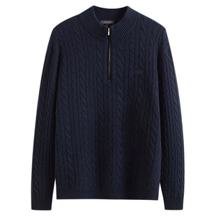 PLUS CRASH高定100%澳洲进口绵羊毛绞花纹理半拉链立领羊毛毛衣