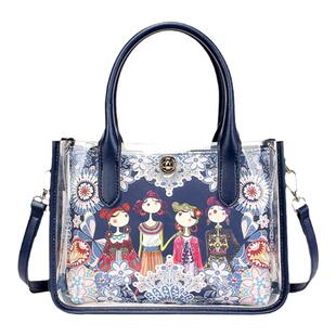 卡秀原创小众印花手提果冻包2025新款透明女包单肩斜挎小包子母袋