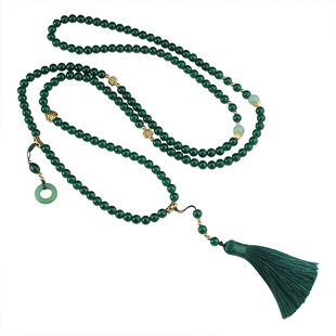 中国风108颗朱砂串珠斜挎链长款项链新中式文艺复古女流苏毛衣链