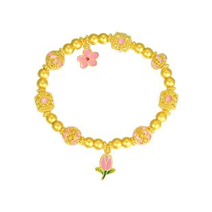 周大生黄金珐琅手串足金硬金繁花葫芦手链转运珠妇女节礼物送女友