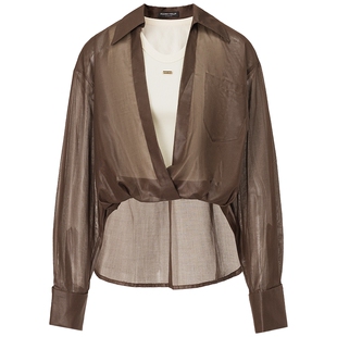 FF仿佛衬衫2025秋季新款复古假两件通勤宽松套头通勤V领透气上衣