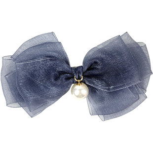 miss li超大雪纱蝴蝶结发夹日系弹簧夹鳄鱼夹鱼嘴夹夏季女灰蓝色