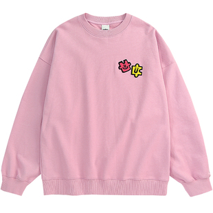 GUUKA&Agaho联名暗粉色圆领卫衣男纯棉秋季 情侣嘻哈落肩上衣宽松