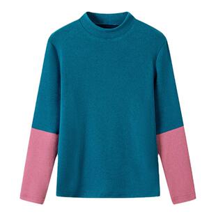 KUUUOO谷由童装拼接袖立领打底衫秋冬保暖中大童长袖T恤女童上衣