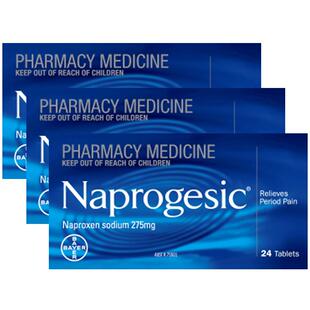 Naprogesic拜耳Bayer痛经小蓝片经期姨妈止疼痛退烧萘普生24粒*3
