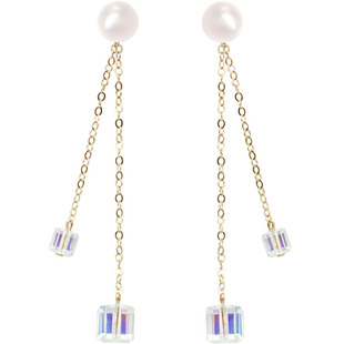 天然珍珠S家方糖水晶美产14K包金925纯银耳环长款流苏蚊香盘耳夹