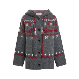 邓恩熙同款Liilou 羊毛混纺 腊肠狗提花费尔岛厚实连帽毛衣外套