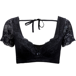 软钢圈功能上托聚拢文胸调整型性感纯棉薄款内衣女美背蕾丝带袖子