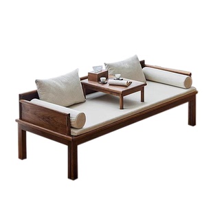 乔吉新中式黑胡桃木罗汉床推拉沙发床禅意简约实木伸缩两用罗汉榻