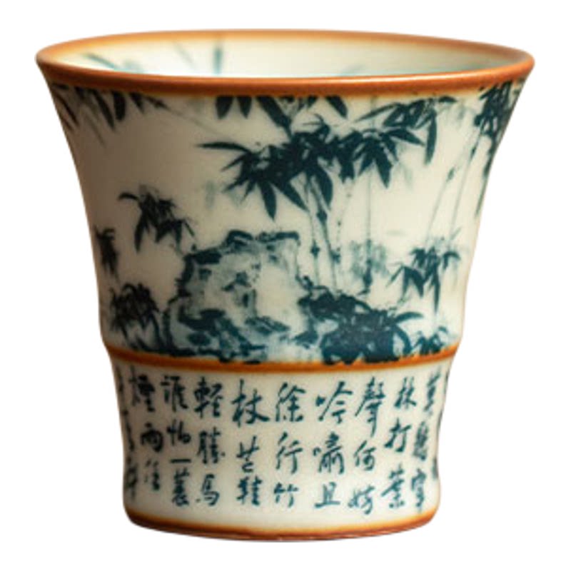 仿宋汝窑定风波竹影品茗杯家用陶瓷茶杯单杯功夫茶具主人杯防烫