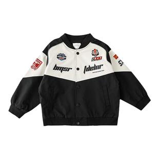 幼悠男童字母印花撞色拼接棒球服春秋新款儿童四合开口帅气外套潮