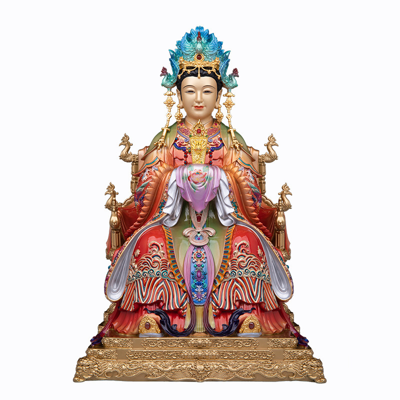 碧霞元君神像铜彩绘东岳摆件