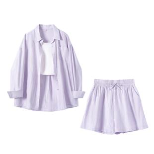 班尼路S&K系列夏季新款套装女休闲短裤时尚衬衣长袖衬衫两件套女Q