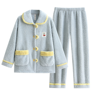 悦内睡衣女款秋冬季冬款珊瑚绒加绒加厚法兰绒毛绒家居服保暖冬天