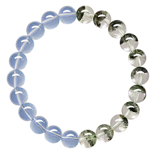 贺福缘绿幽灵水晶手串正品女士新款聚宝盆海蓝宝手链女生招财串珠