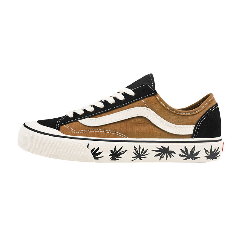 VANS枫叶印花黑棕色低帮帆布鞋