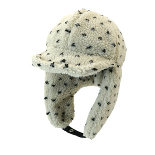 韩系羊羔绒波点护耳雷锋帽子女款冬季加厚保暖飞行帽大头围套头帽