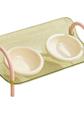 撞色猫碗双碗可调节高度宠物碗大口径食品级塑料防漏碗狗猫咪食盆
