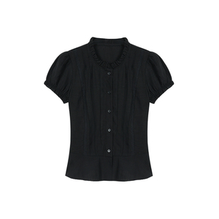 MULVAN 初绽铃兰 法式圆领蕾丝花边衬衫女气质泡泡袖小衫别致上衣