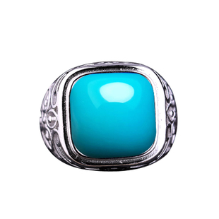 S925纯银戒指空托男款银饰DIY镶嵌蜜蜡翡翠绿松石方形戒托 13*13