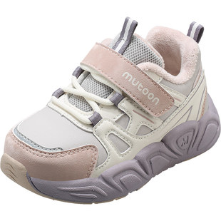 牧童女童鞋儿童运动鞋2025冬季新款皮面加绒棉鞋轻便减震男童鞋子