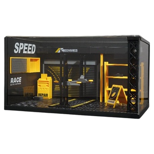 合金车模DIY场景修理厂带灯停车场亚克力防尘罩汽车背景装饰摆件