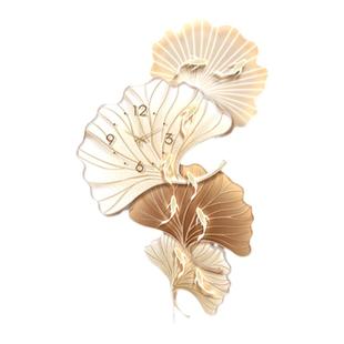 奶油风挂钟玄关装饰画银杏叶走廊过道尽头墙时钟挂画静音摇摆钟表