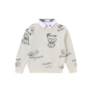 男童毛衣2025新款儿童秋冬卡通假两件针织衫中大童装休闲上衣潮酷