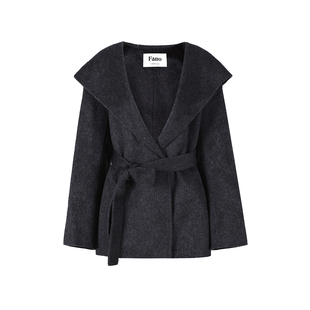 范洛Fano 暖冬氛围感100绵羊毛连帽双面呢斗篷外套女2025冬季新款
