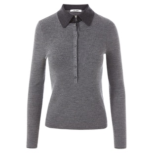 朗姿纯羊毛polo领针织衫打底衫设计感气质毛衣上衣2025年秋季新款