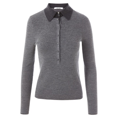 朗姿纯羊毛polo领针织衫打底衫设计感气质毛衣上衣2025年秋季新款