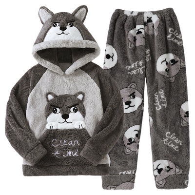 冬季珊瑚绒加厚卡通男款家居服