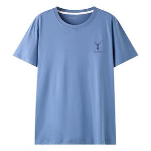 芬腾春夏短袖男纯棉纯色宽松大码薄款运动圆领居家全棉打底衫上衣