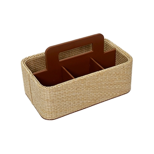 中古藤编遥控器收纳盒客厅桌面茶几高级感床头杂物分格储物整理盒