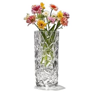 花瓶插花玻璃大筒新款透明直面客厅富贵竹餐桌花瓶藤编欧式摆件