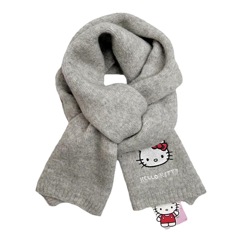 正版授权HelloKitty凯蒂猫针织刺绣围巾女秋冬季可爱保暖围脖学生