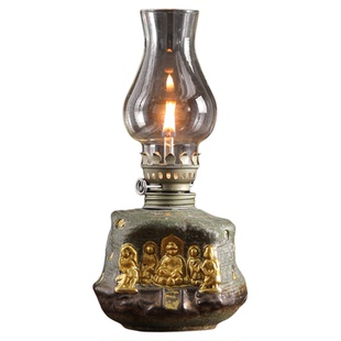 老式复古陶瓷酥油灯玻璃灯盏创意烛台书房卧室小夜灯具茶桌摆件