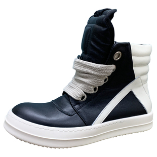 RO倒三角粗鞋带高帮鞋男奶香厚底增高运动休闲板鞋暗黑高街马丁靴