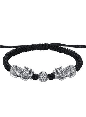 999银足银招财貔貅纯银编织手绳