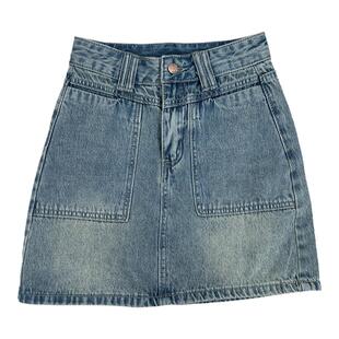 Punkhoo蓝色夏季复古牛仔短裙女a字半身裙小个子韩版高腰显瘦辣妹