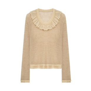 MESUX米岫26春轻盈马海毛亚麻氛围感木耳边圆领毛衣MOSUE418