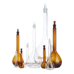 Labshark实验室A级玻璃容量瓶5/10/25/100/200/250/500mL毫升定容瓶透明棕色具塞带塞化验室定量瓶湘玻