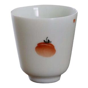 往来 釉上彩手绘小柿子高白玉泥茶杯酒杯中国风陶瓷50ml